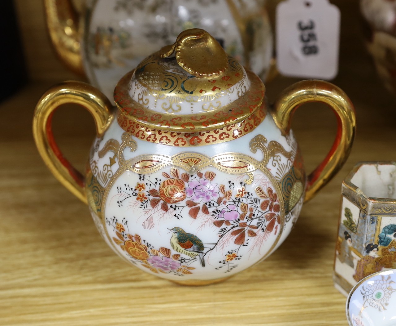 Two Japanese Satsuma miniature vases and Kutani ceramics, Meiji period, teapot 18cms high